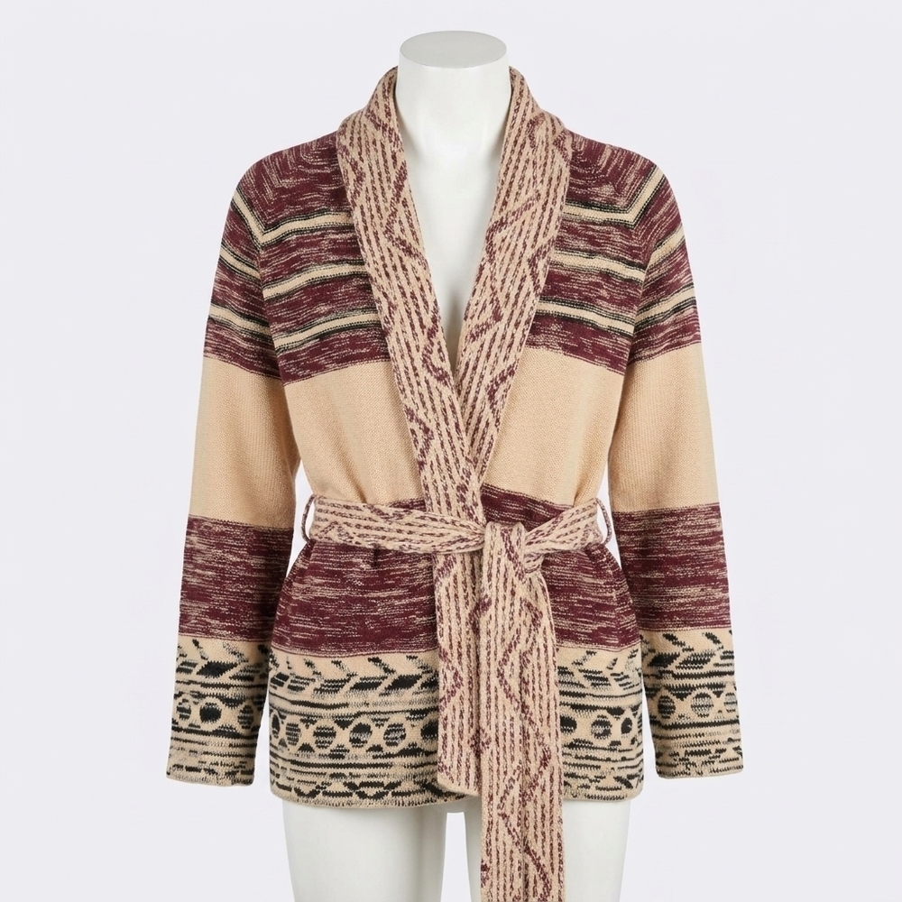 NEW THE GREAT. the riding cardigan in rusted red multi